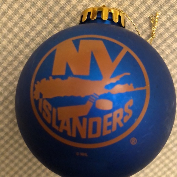 NY ISLANDERS CHRISTMAS BALL ORNAMENT MATTE ORANGE ON MATTE BLUE GOLD TOP - #406 - Picture 3 of 7